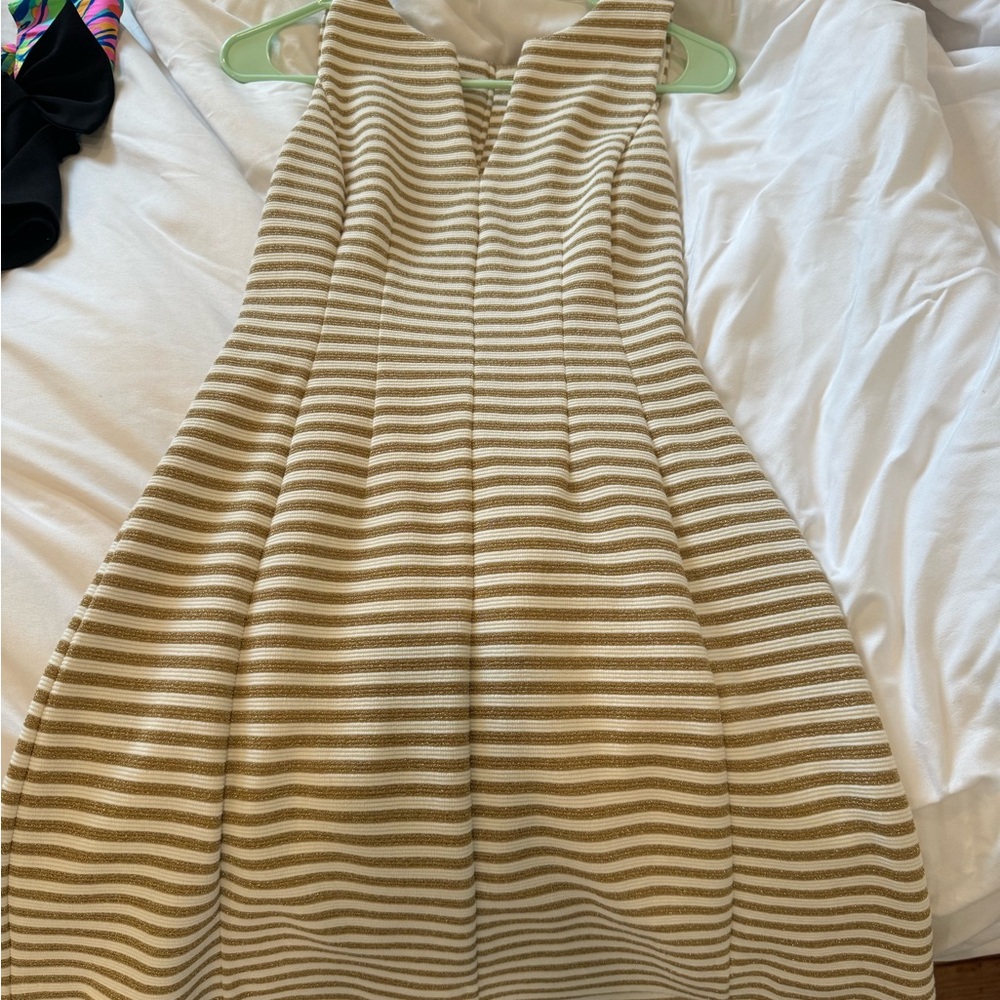 Lily Pulitzer Gold and white shimmer stripped midi dress